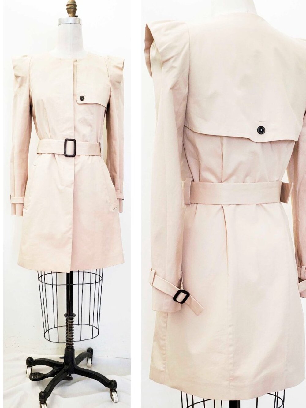 ZARA WOMAN STUDIO Crew Neck Trench Coat Beige Cap Sleeve M Spain